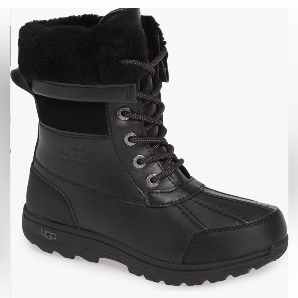 UGG Black Lace-Up Shearling-Trim Boot